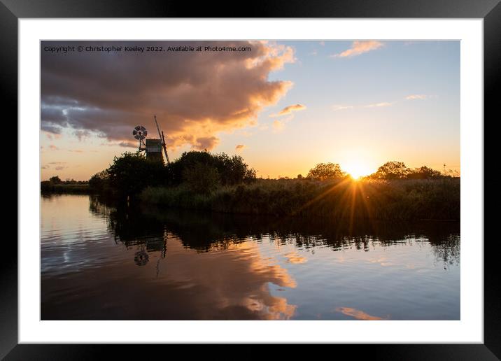 Turf Fen windmill sunset Framed Mounted Print by Christopher Keeley