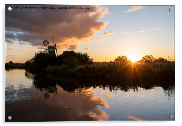 Turf Fen windmill sunset Acrylic by Christopher Keeley
