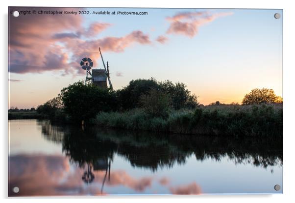 Sunset reflections at How Hill windmill Acrylic by Christopher Keeley
