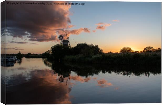 Norfolk Broads windmill sunset Canvas Print by Christopher Keeley