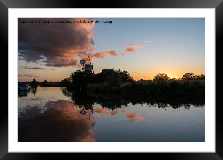 Norfolk Broads windmill sunset Framed Mounted Print by Christopher Keeley