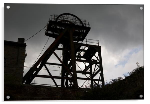 Silhouette of abandoned pit head winding gear, South Wales Acrylic by Gordon Dixon