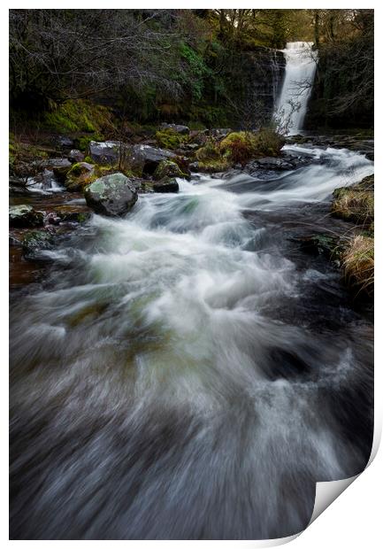 Fast moving water at Blaen y Glyn Print by Leighton Collins