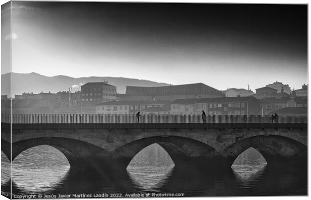 Medieval Mystique on O Burgo Bridge Canvas Print by Jesus Martínez