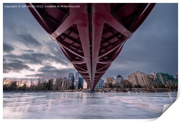 Peace Bridge over frozen Bow River Print by Jeff Whyte