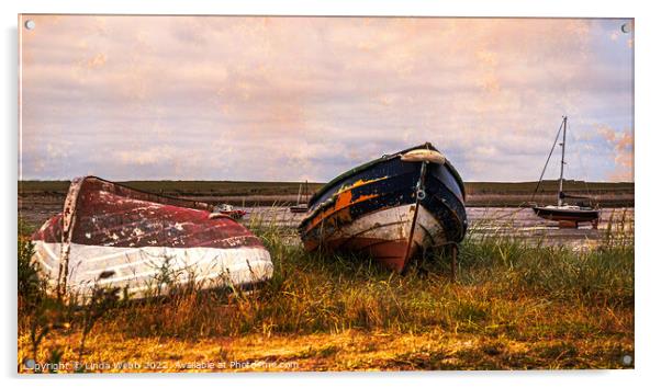Abandoned boats on the shore of Lindisfarne, Holy Island, Northumberland, England Acrylic by Linda Webb