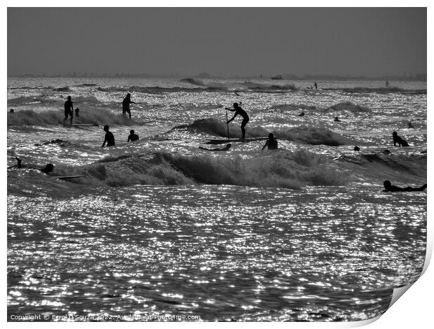 Surfboarders and Swimmers in Silhouette Print by Errol D'Souza