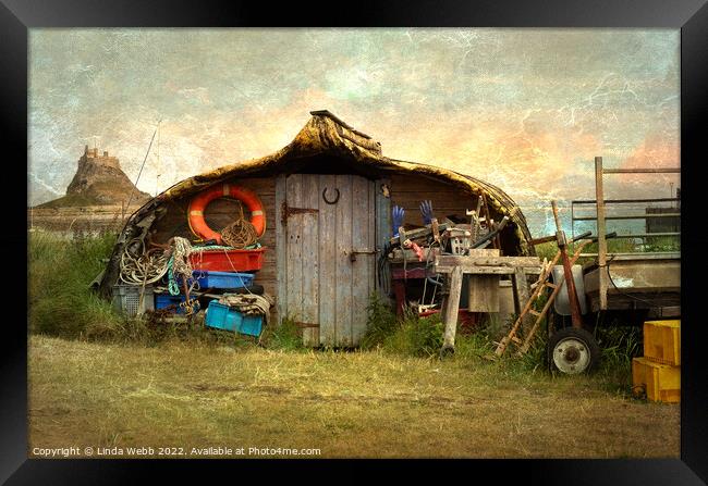 Fisherman's Hut on the shore of Lindisfarne, Holy  Framed Print by Linda Webb