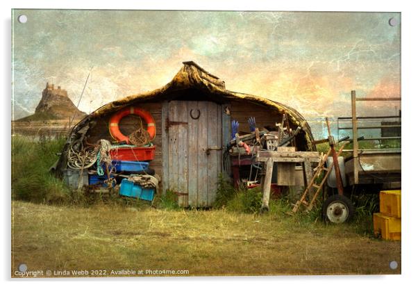 Fisherman's Hut on the shore of Lindisfarne, Holy  Acrylic by Linda Webb