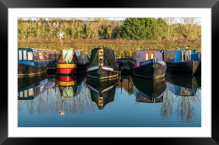 Reflections of Narrow boats  Framed Mounted Print by Jo Sowden