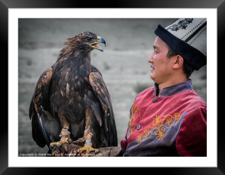Falconeer and falcon in Kyrgyzstan Framed Mounted Print by Frank Bach