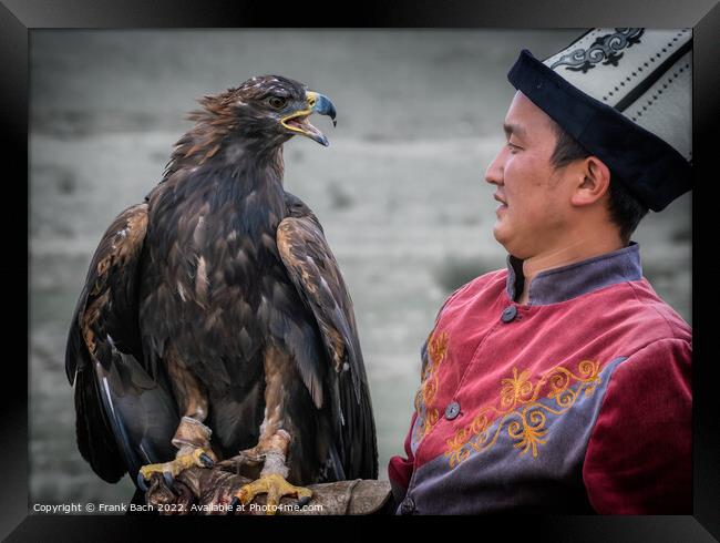 Falconeer and falcon in Kyrgyzstan Framed Print by Frank Bach
