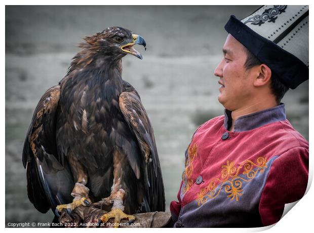 Falconeer and falcon in Kyrgyzstan Print by Frank Bach