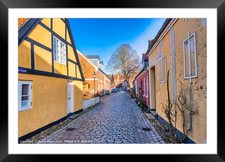 Cobbled streets in the old medieval city Ribe, Denmark Framed Mounted Print by Frank Bach