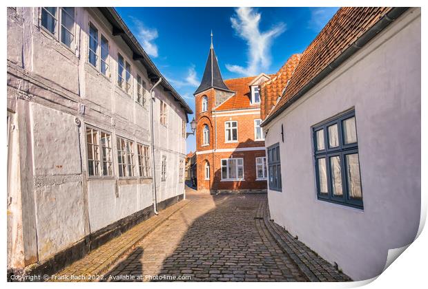 Cobbled streets in the old medieval city Ribe, Denmark Print by Frank Bach
