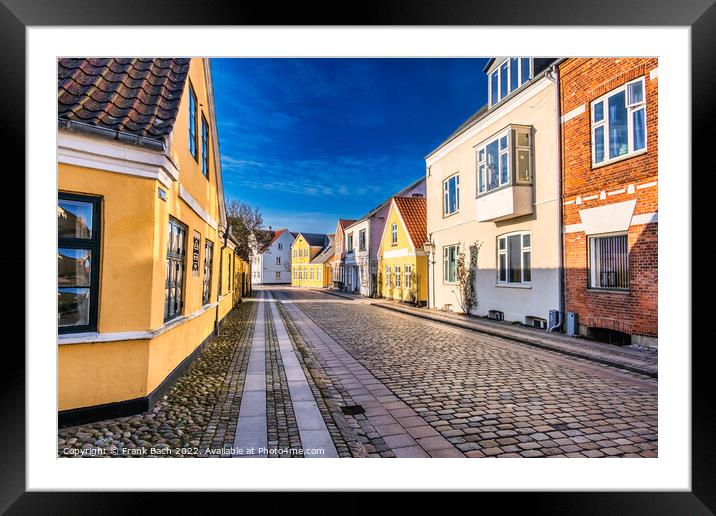 Cobbled streets in the old medieval city Ribe, Denmark Framed Mounted Print by Frank Bach