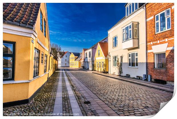 Cobbled streets in the old medieval city Ribe, Denmark Print by Frank Bach