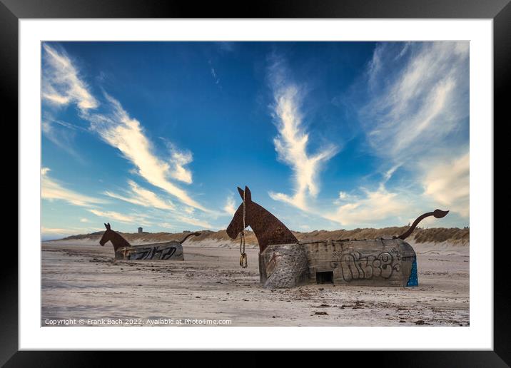 Bunker mules statues on a Nortj Sea coast beach in Blaavand, Den Framed Mounted Print by Frank Bach