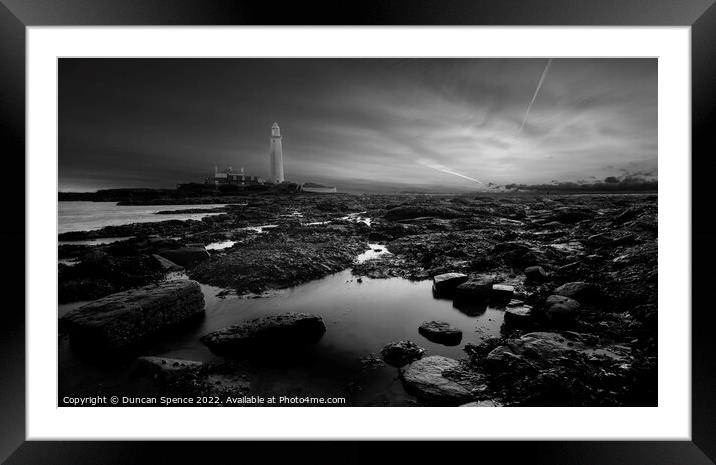 St Mary's Lighthouse MONO Framed Mounted Print by Duncan Spence