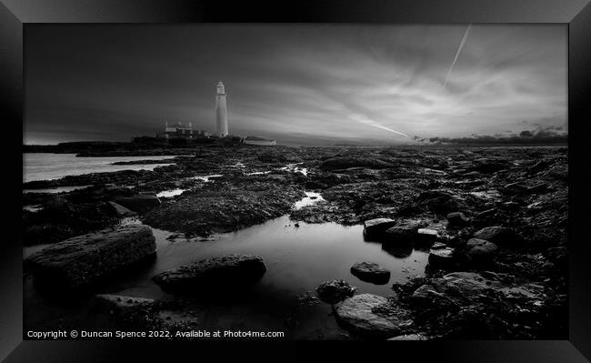 St Mary's Lighthouse MONO Framed Print by Duncan Spence