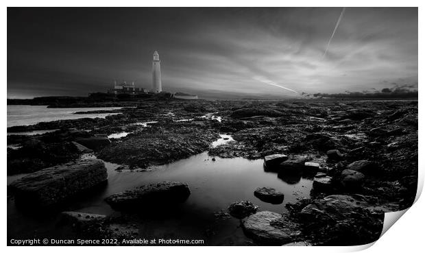 St Mary's Lighthouse MONO Print by Duncan Spence