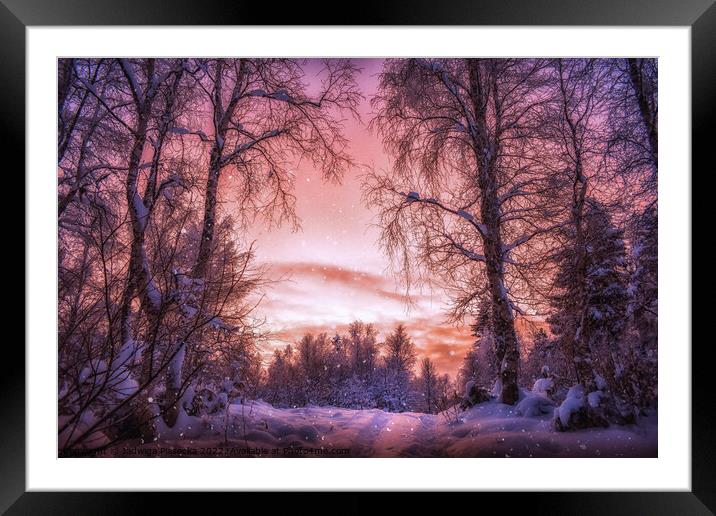 Beautiful Sunset in snowy Finland  Framed Mounted Print by Jadwiga Piasecka