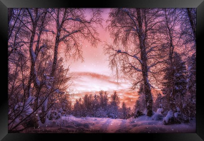 Beautiful Sunset in snowy Finland  Framed Print by Jadwiga Piasecka