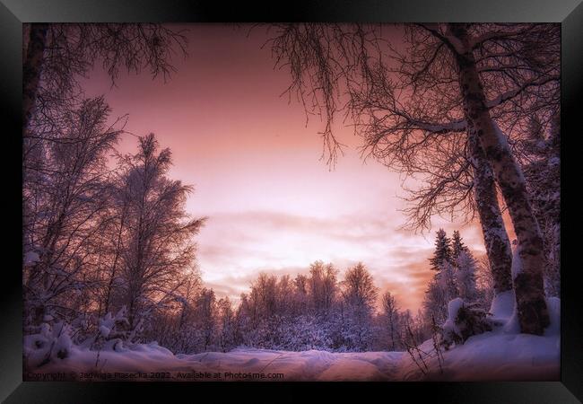 Beautiful sunset in Lapland Framed Print by Jadwiga Piasecka