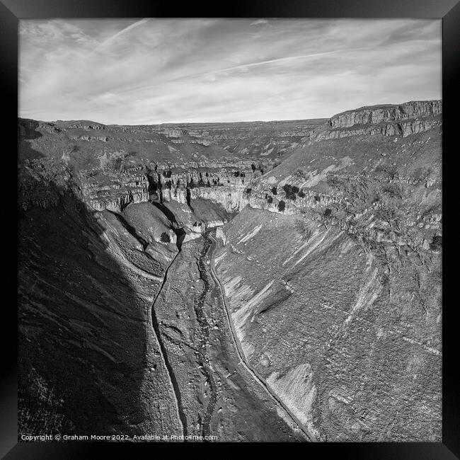 Approach to Goredale Scar square monochrome Framed Print by Graham Moore