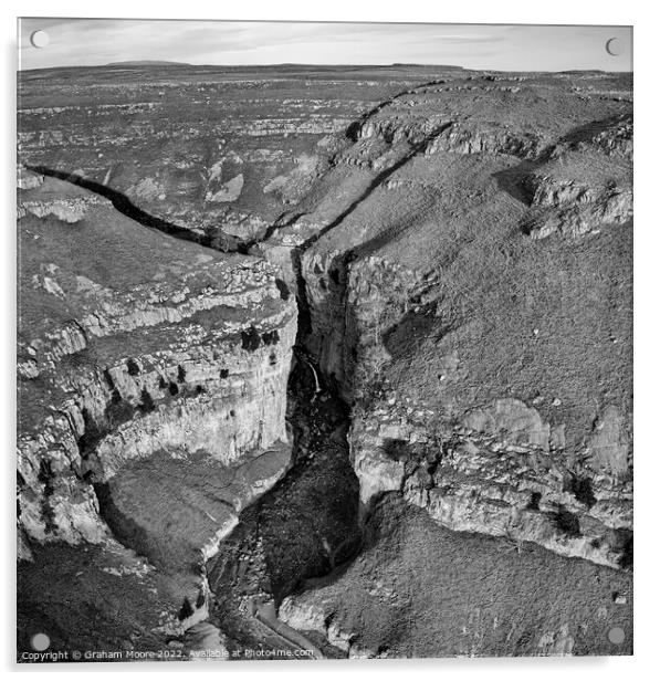 Goredale Scar close high view square monochrome Acrylic by Graham Moore