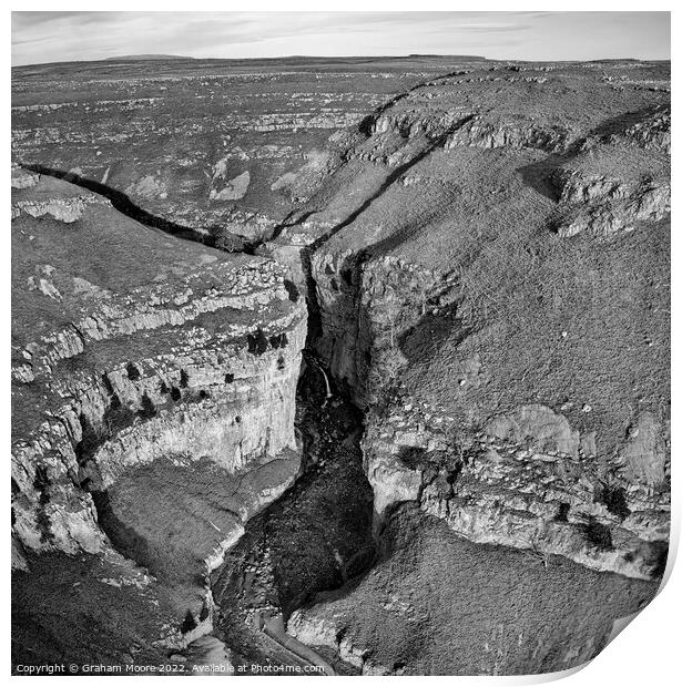 Goredale Scar close high view square monochrome Print by Graham Moore