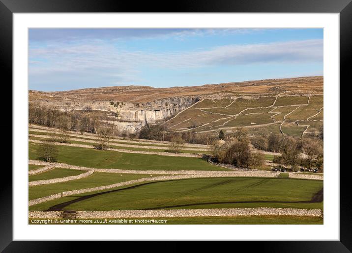 Malham Cove and surrounding fields Framed Mounted Print by Graham Moore