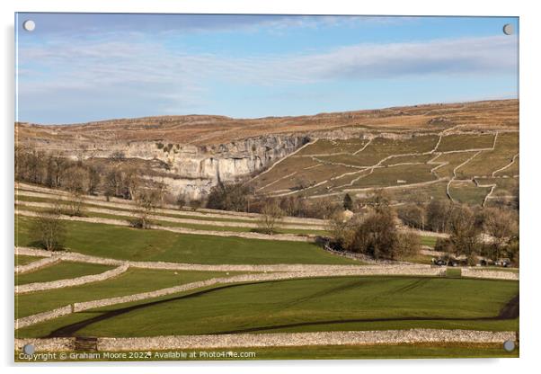 Malham Cove and surrounding fields Acrylic by Graham Moore