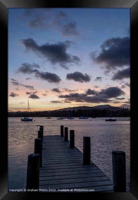 Windermere jetty sunset Framed Print by Graham Moore