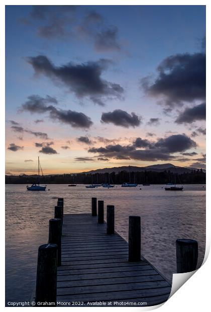 Windermere jetty sunset Print by Graham Moore
