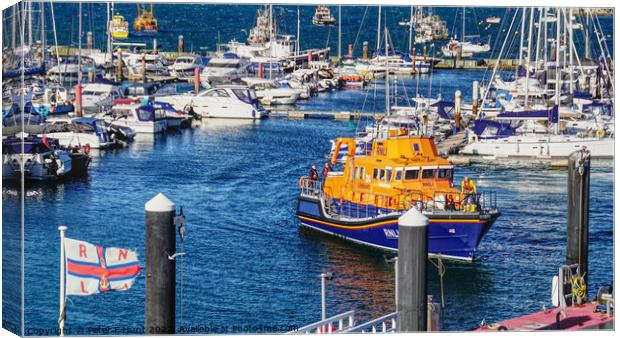 Torbay Lifeboat Docking In Brixham  Canvas Print by Peter F Hunt