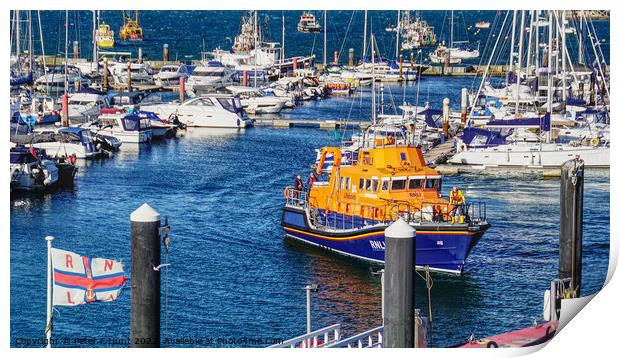 Torbay Lifeboat Docking In Brixham  Print by Peter F Hunt