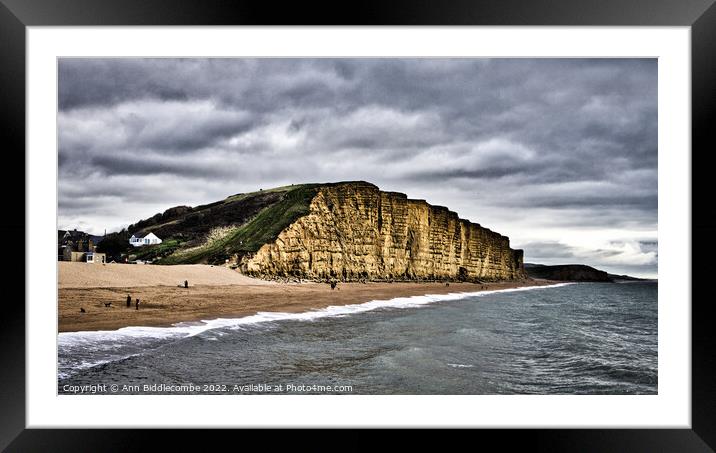 West Bay Beach and Cliffs Framed Mounted Print by Ann Biddlecombe