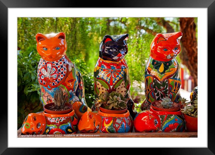 Mexican Colorful Ceramic Cats Old San Diego California Framed Mounted Print by William Perry