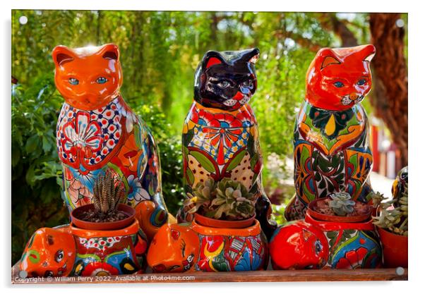 Mexican Colorful Ceramic Cats Old San Diego California Acrylic by William Perry