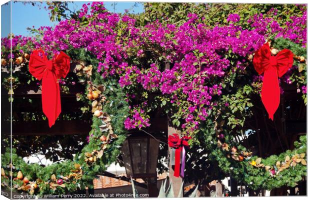 Christmas Wreaths Bougainvillea Old San Diego California Canvas Print by William Perry