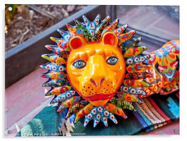 Mexican Colorful Souvenir Ceramic Lion Old San Diego California Acrylic by William Perry