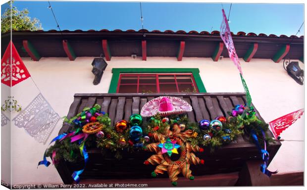 Christmas Decorations Mexican Balcony Old San Diego Town Califor Canvas Print by William Perry
