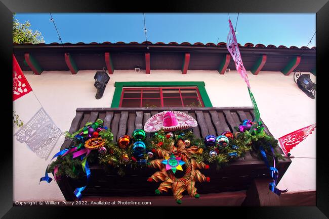 Christmas Decorations Mexican Balcony Old San Diego Town Califor Framed Print by William Perry