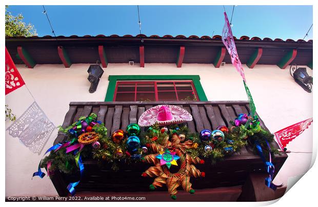 Christmas Decorations Mexican Balcony Old San Diego Town Califor Print by William Perry