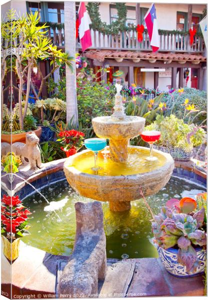 Fountain Margarita Glasses Garden Old San Diego California Canvas Print by William Perry