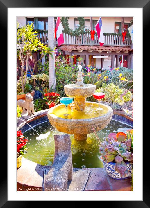 Fountain Margarita Glasses Garden Old San Diego California Framed Mounted Print by William Perry