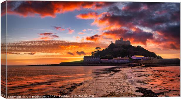 St Michael's Mount in Penzance at sunset Canvas Print by Ann Biddlecombe