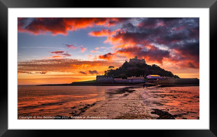 St Michael's Mount in Penzance at sunset Framed Mounted Print by Ann Biddlecombe