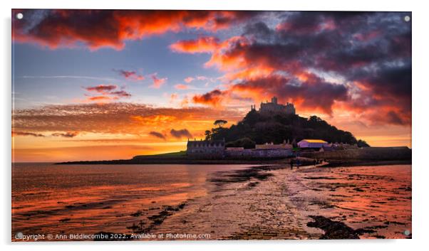 St Michael's Mount in Penzance at sunset Acrylic by Ann Biddlecombe